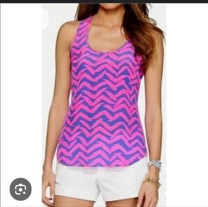 Lilly Pulitzer Tank Top Sleeveless Pink‎ Blue Chevron Print